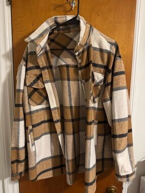 Cozy Plaid Shacket in Cream and Camel
